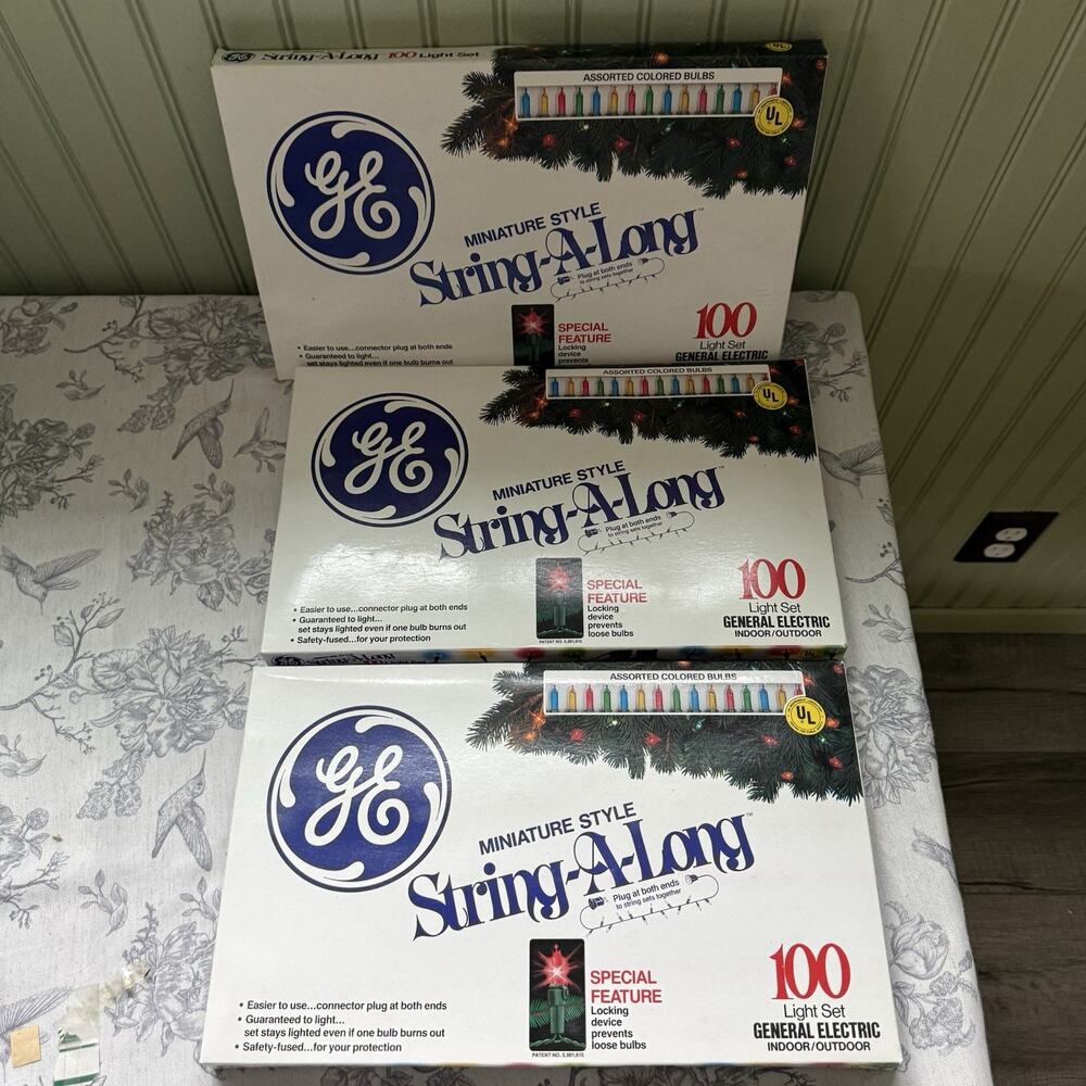 Vtg GE Christmas Lights 100 Miniature-Style Bulb Multi-Color NOS Lot 3 Mini New